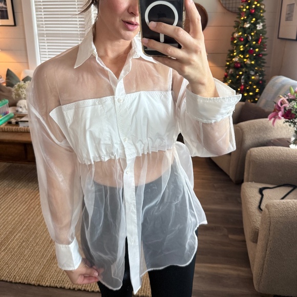 Zara Sheer White Blouse Oversized fit - Picture 1 of 5